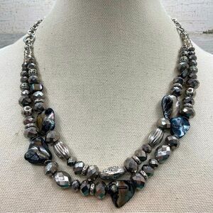Beautiful Unsigned Gray Faceted Dyed Blister Pearl Multi Layer Necklace